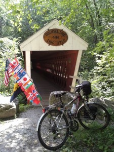Bike and covered bridge at Brookline New Hampshire
